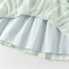 Dave&Bella Toddler Girls Classic Green Chinese-style Flower Embroidery Mesh Dress