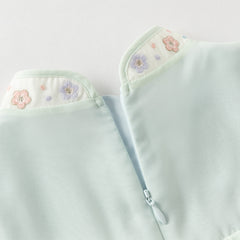 Dave&Bella Toddler Girls Classic Green Chinese-style Flower Embroidery Mesh Dress