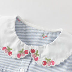 Dave&Bella Toddler Girls Summer Fashion Striped Cherry Embroidery Lightweight Shirts