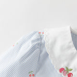 Dave&Bella Toddler Girls Summer Fashion Striped Cherry Embroidery Lightweight Shirts