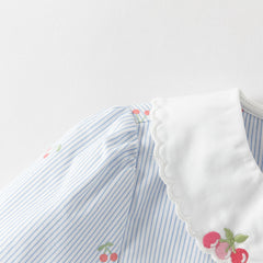 Dave&Bella Toddler Girls Summer Fashion Striped Cherry Embroidery Lightweight Shirts