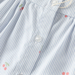 Dave&Bella Toddler Girls Summer Fashion Striped Cherry Embroidery Lightweight Shirts
