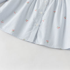 Dave&Bella Toddler Girls Summer Fashion Striped Cherry Embroidery Lightweight Shirts