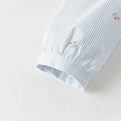 Dave&Bella Toddler Girls Summer Fashion Striped Cherry Embroidery Lightweight Shirts