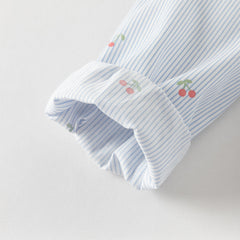 Dave&Bella Toddler Girls Summer Fashion Striped Cherry Embroidery Lightweight Shirts