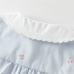 Dave&Bella Toddler Girls Summer Fashion Striped Cherry Embroidery Lightweight Shirts