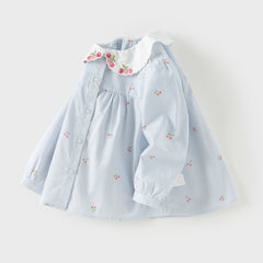 Dave&Bella Toddler Girls Summer Fashion Striped Cherry Embroidery Lightweight Shirts