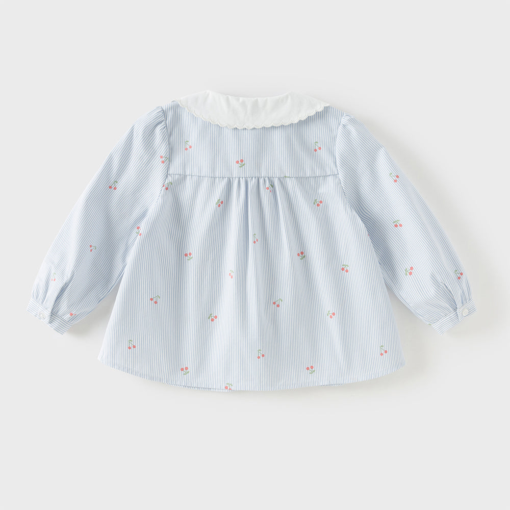 Dave&Bella Toddler Girls Summer Fashion Striped Cherry Embroidery Lightweight Shirts