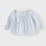 Dave&Bella Toddler Girls Summer Fashion Striped Cherry Embroidery Lightweight Shirts