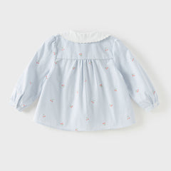 Dave&Bella Toddler Girls Summer Fashion Striped Cherry Embroidery Lightweight Shirts