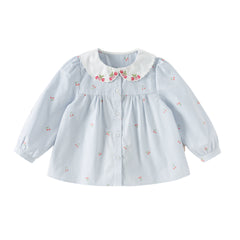 Dave&Bella Toddler Girls Summer Fashion Striped Cherry Embroidery Lightweight Shirts