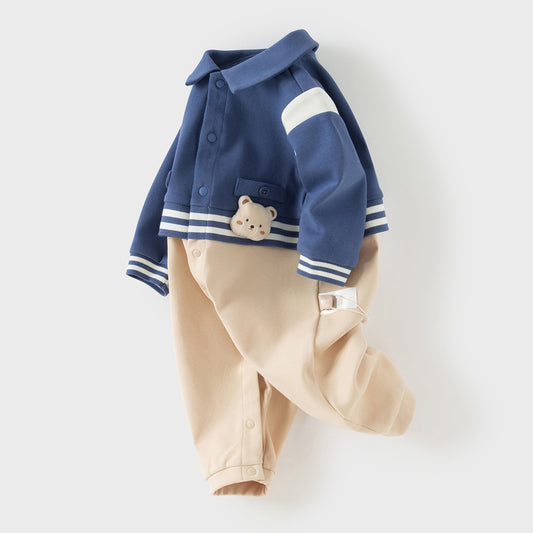 Dave&Bella Baby Boys Blue Long Sleeve Casual Rompers