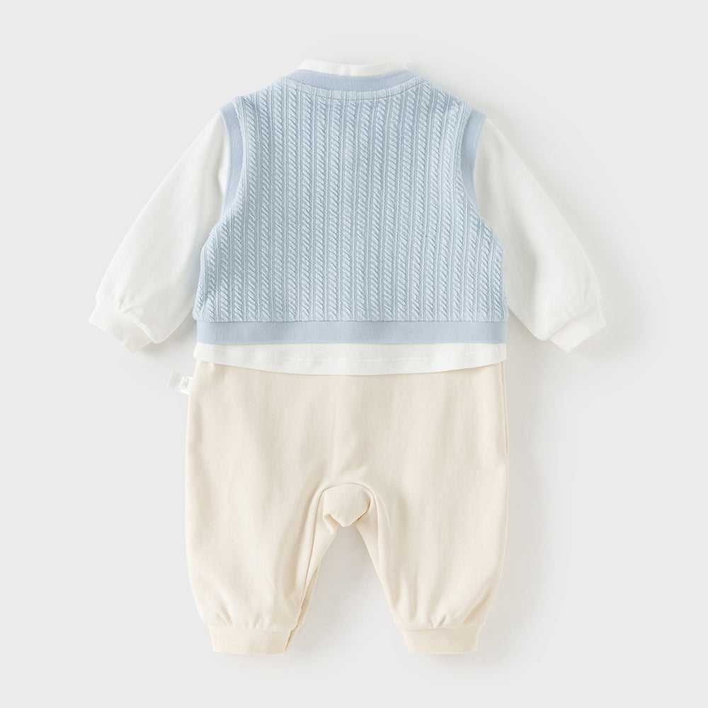 Dave&Bella Baby Boys Blue Turtle Long Sleeve Comfortable Soft Rompers