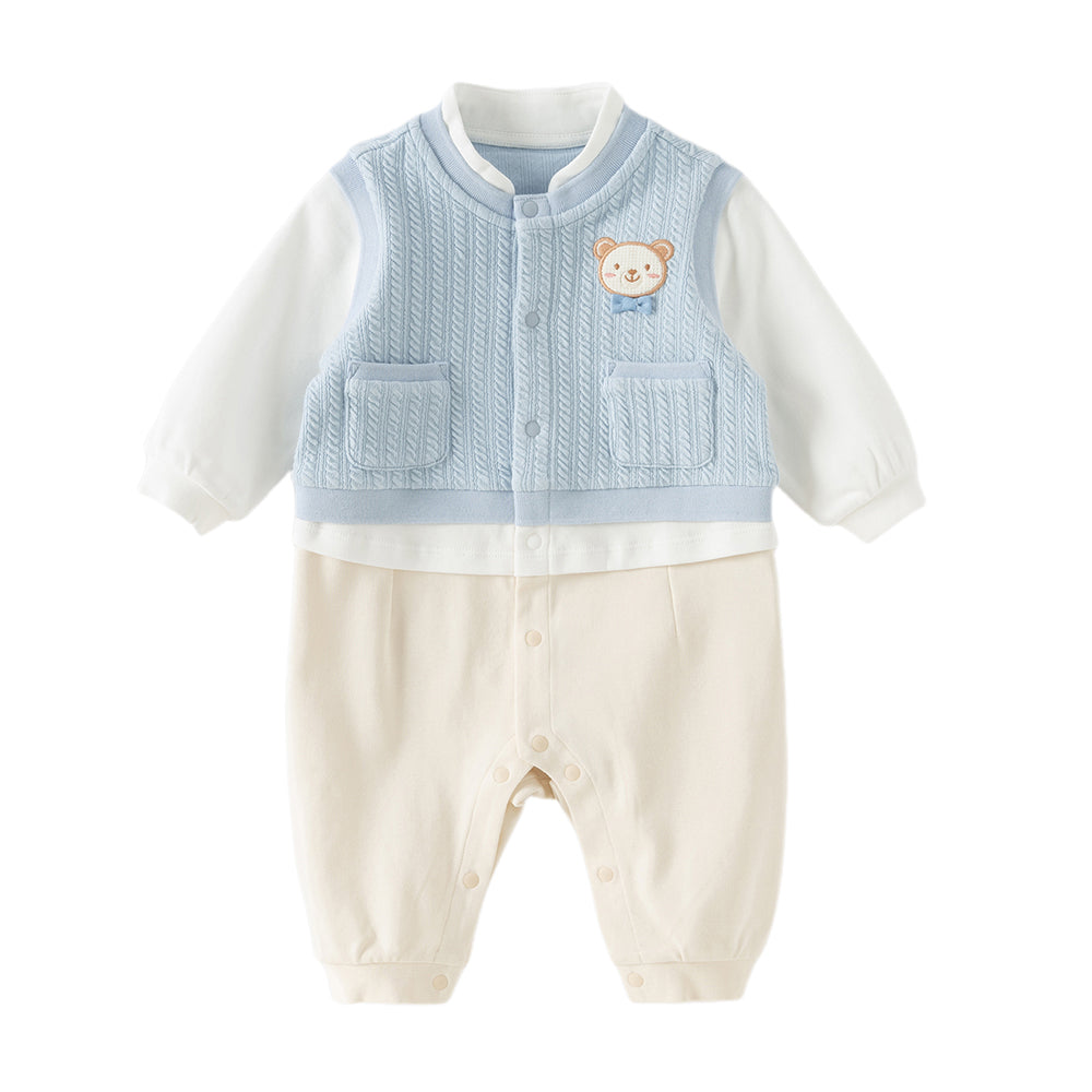 Dave&Bella Baby Boys Blue Turtle Long Sleeve Comfortable Soft Rompers