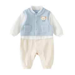 Dave&Bella Baby Boys Blue Turtle Long Sleeve Comfortable Soft Rompers