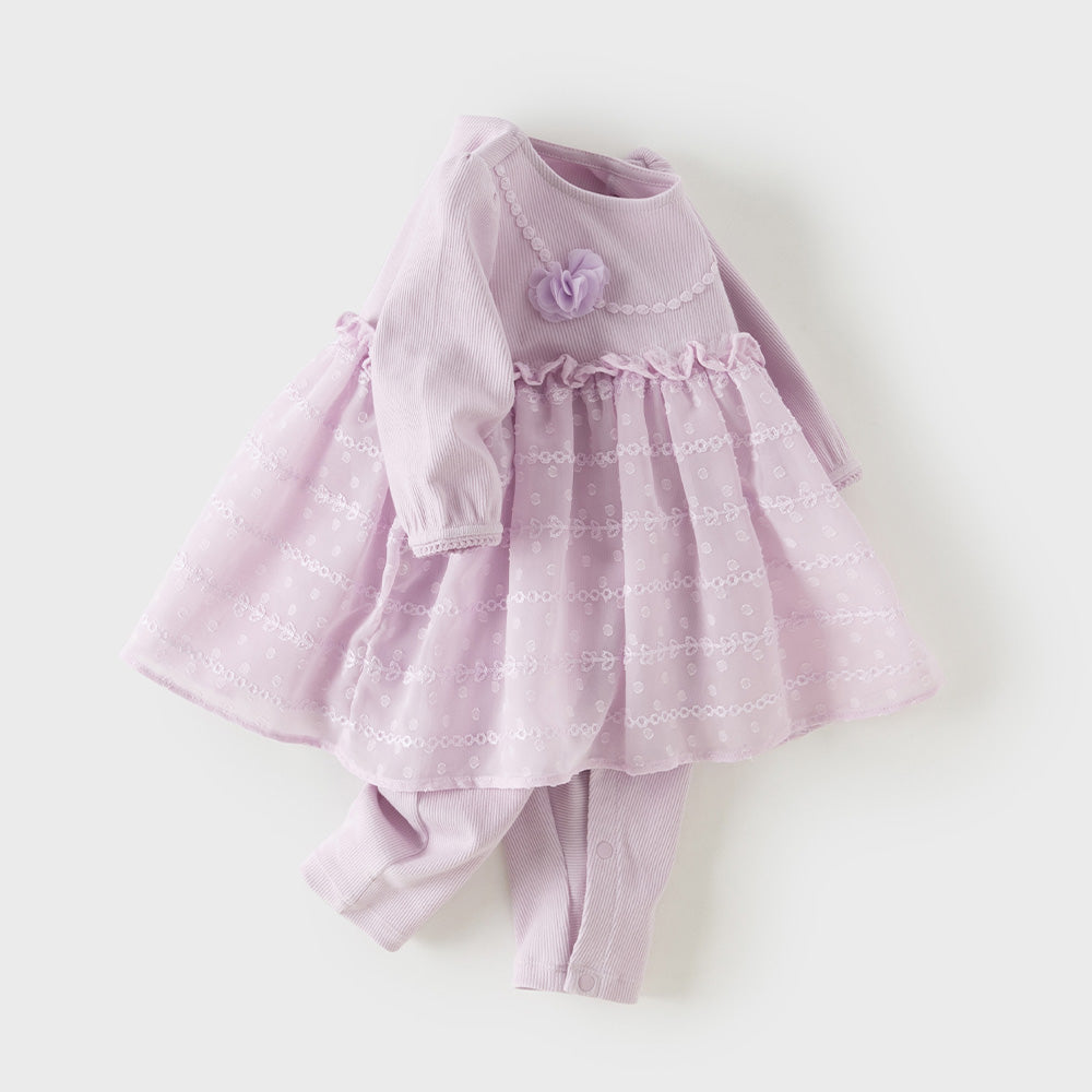 Dave&Bella Baby Girls Purple Long Sleeve Soft Elegant Mesh Rompers