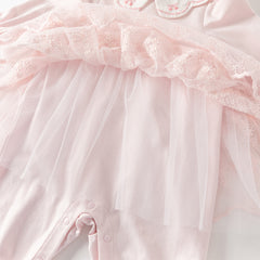 Dave&Bella Baby Girls Sweet Pink Long Sleeve Soft Indoor Mesh Rompers