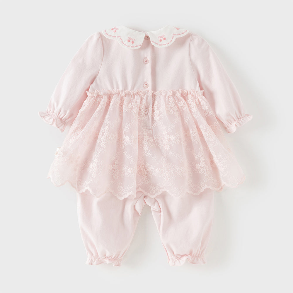 Dave&Bella Baby Girls Sweet Pink Long Sleeve Soft Indoor Mesh Rompers