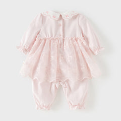 Dave&Bella Baby Girls Sweet Pink Long Sleeve Soft Indoor Mesh Rompers