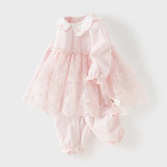 Dave&Bella Baby Girls Sweet Pink Long Sleeve Soft Indoor Mesh Rompers