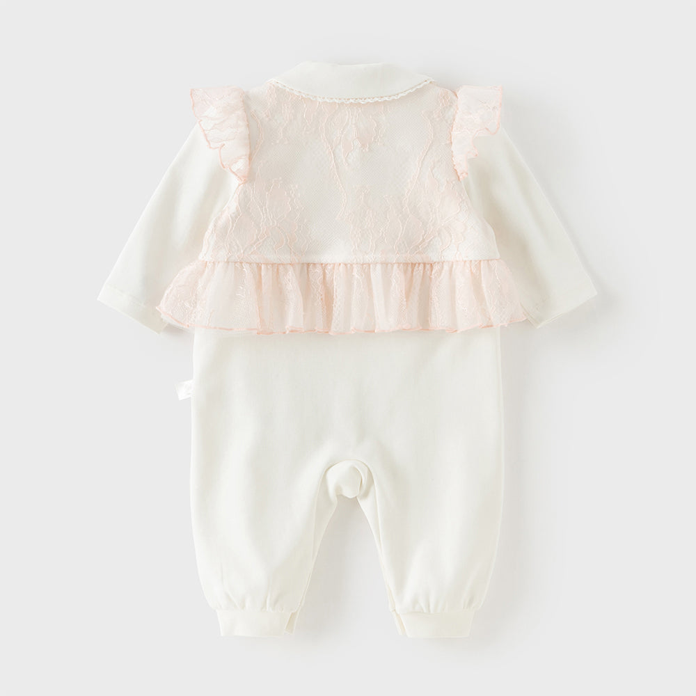 Dave&Bella Baby Girls Cute Light Pink Doll Collar Long Sleeve Soft Rompers