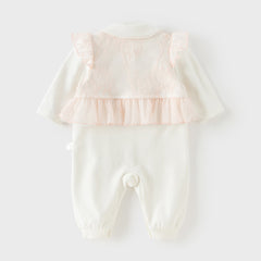 Dave&Bella Baby Girls Cute Light Pink Doll Collar Long Sleeve Soft Rompers