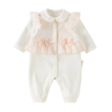 Dave&Bella Baby Girls Cute Light Pink Doll Collar Long Sleeve Soft Rompers