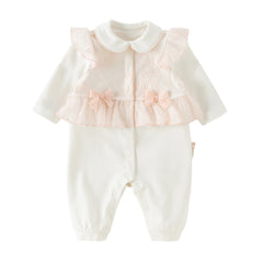 Dave&Bella Baby Girls Cute Light Pink Doll Collar Long Sleeve Soft Rompers