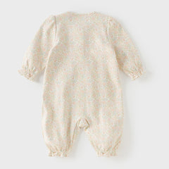 Dave&Bella Baby Girls Summer Cute Floral Print Long Sleeve Cotton Breathable Rompers