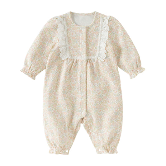 Dave&Bella Baby Girls Summer Cute Floral Print Long Sleeve Cotton Breathable Rompers