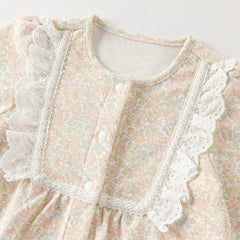 Dave&Bella Baby Girls Summer Cute Floral Print Long Sleeve Cotton Breathable Rompers