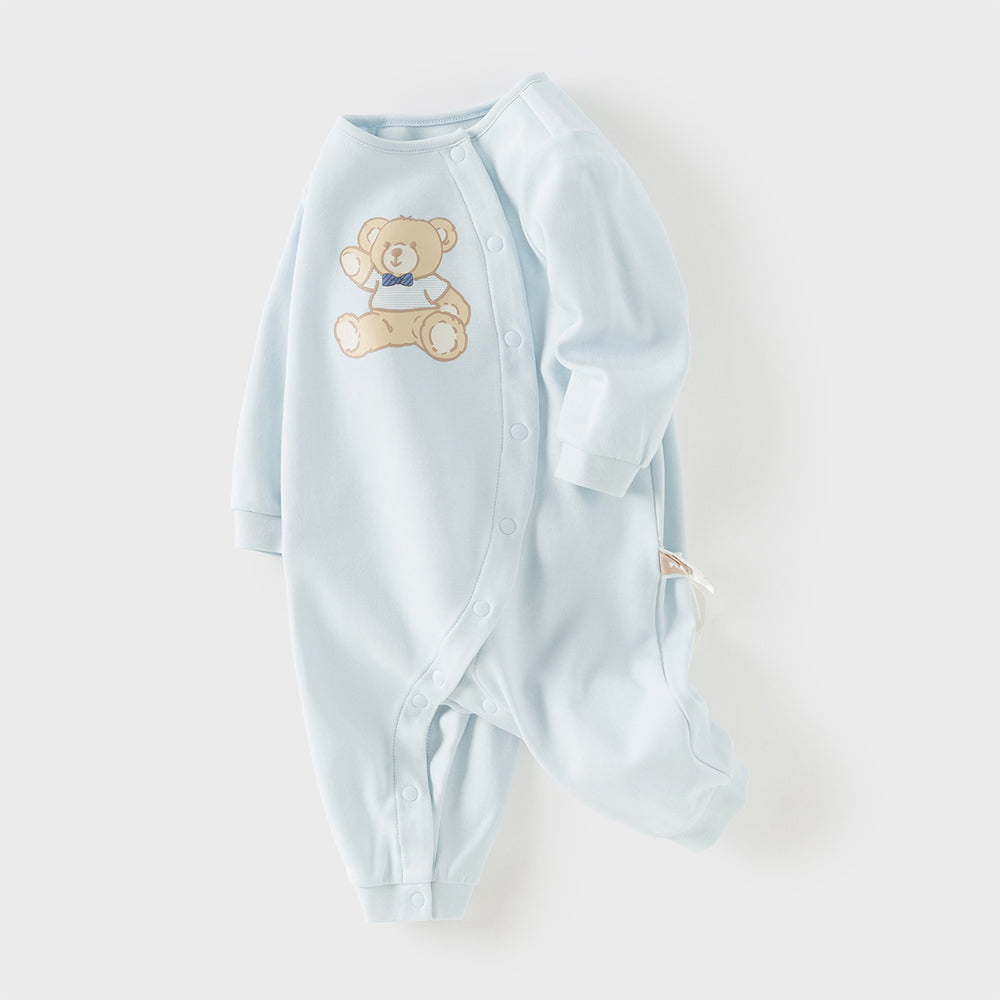 Dave&Bella Baby Boys Cute Bear Light Blue Soft Cotton Rompers