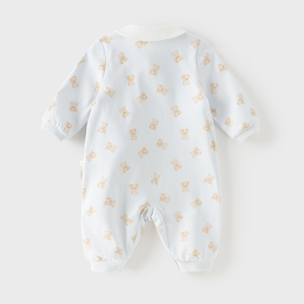 Dave&Bella Baby Girls/Boys Cute Playful Bear Print Blue/Pink Soft Cotton Rompers