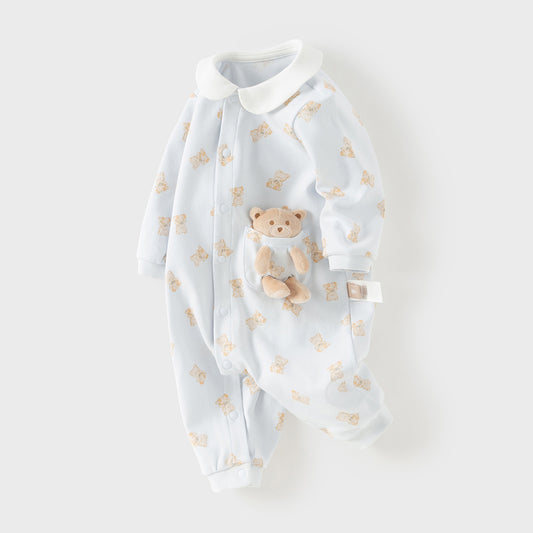 Dave&Bella Baby Girls/Boys Cute Playful Bear Print Blue/Pink Soft Cotton Rompers