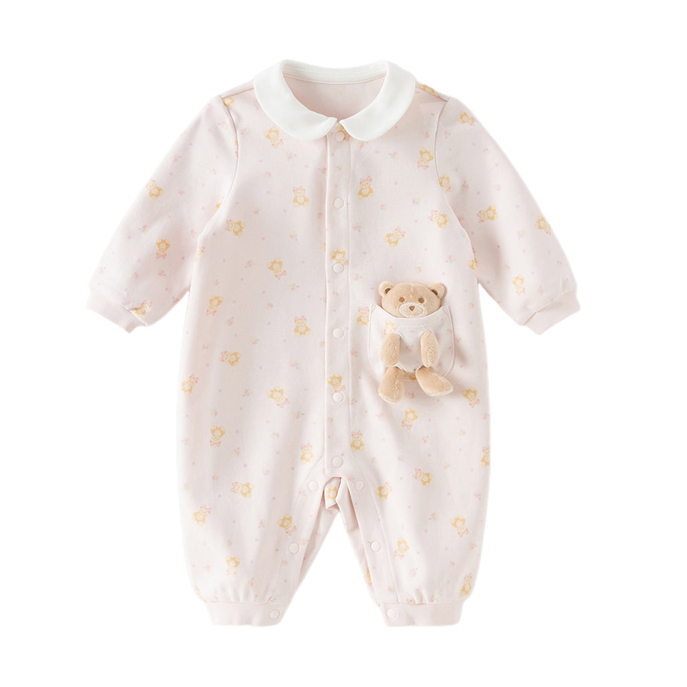 Dave&Bella Baby Girls/Boys Cute Playful Bear Print Blue/Pink Soft Cotton Rompers