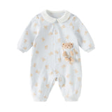 Dave&Bella Baby Girls/Boys Cute Playful Bear Print Blue/Pink Soft Cotton Rompers