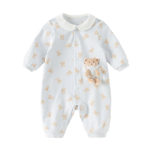 Dave&Bella Baby Girls/Boys Cute Playful Bear Print Blue/Pink Soft Cotton Rompers