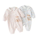 Dave&Bella Baby Girls/Boys Cute Playful Bear Print Blue/Pink Soft Cotton Rompers