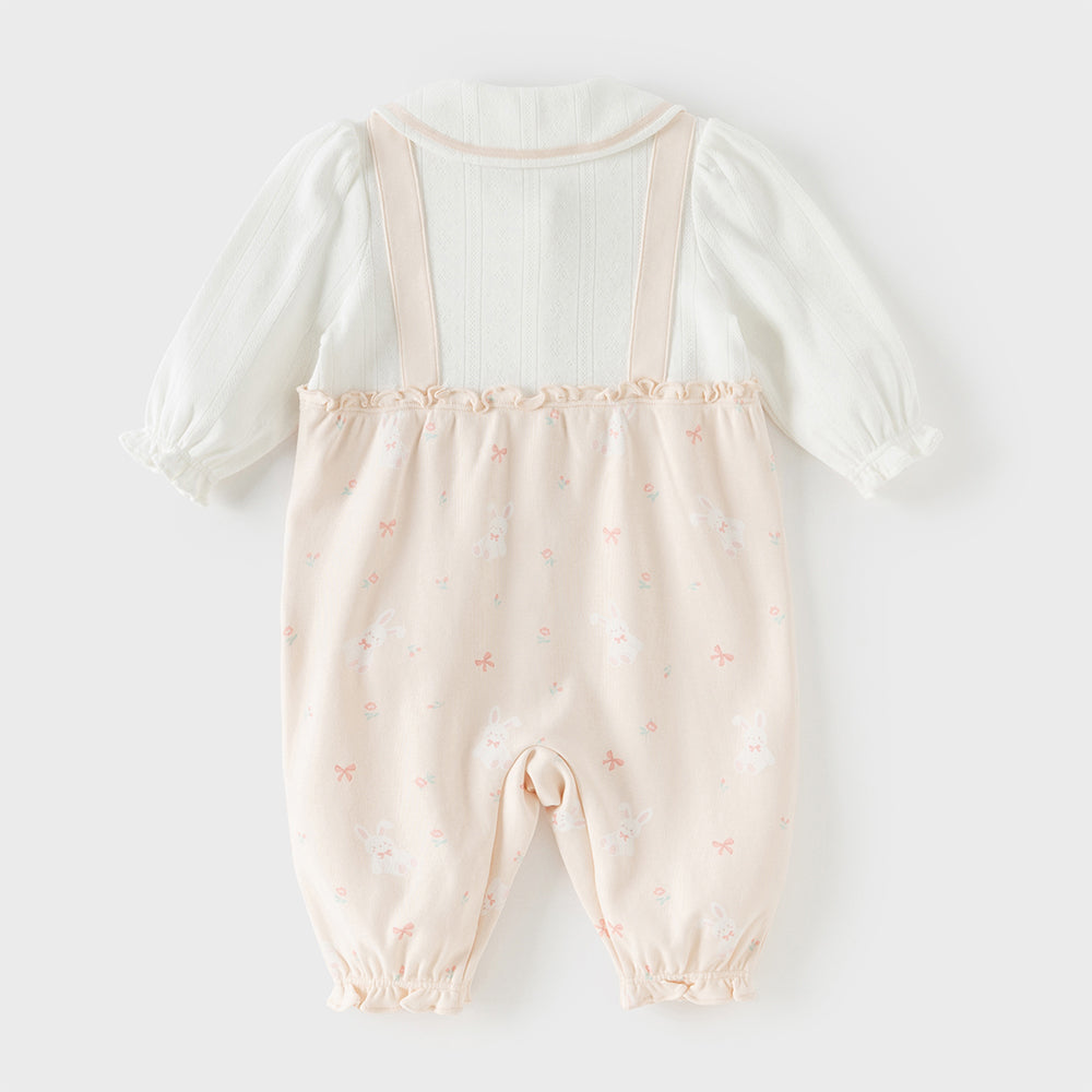 Dave&Bella Baby Girls Sweet Pink Print Long Sleeve Indoor Comfortable Rompers