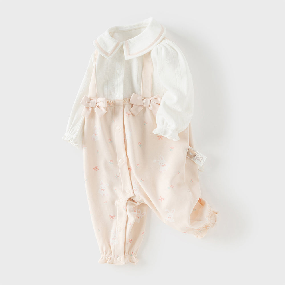 Dave&Bella Baby Girls Sweet Pink Print Long Sleeve Indoor Comfortable Rompers