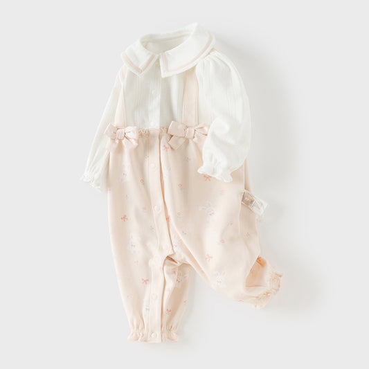 Dave&Bella Baby Girls Sweet Pink Print Long Sleeve Indoor Comfortable Rompers