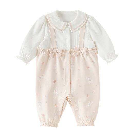 Dave&Bella Baby Girls Sweet Pink Print Long Sleeve Indoor Comfortable Rompers