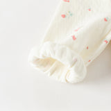 Dave&Bella Baby Girls Beige Bow Print Doll Collar Breathable Cotton Soft Rompers