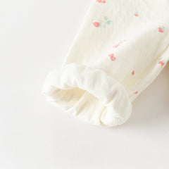 Dave&Bella Baby Girls Beige Bow Print Doll Collar Breathable Cotton Soft Rompers