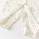 Dave&Bella Baby Girls Beige Bow Print Doll Collar Breathable Cotton Soft Rompers
