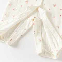 Dave&Bella Baby Girls Beige Bow Print Doll Collar Breathable Cotton Soft Rompers