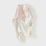 Dave&Bella Baby Girls Pink Floral Long Sleeve Two-piece Indoor Soft Cotton Rompers