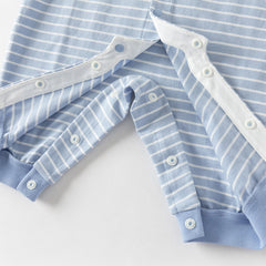 Dave&Bella Baby Boys Stylish Blue White Striped Cute Puppy Soft Cotton Rompers