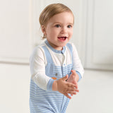 Dave&Bella Baby Boys Stylish Blue White Striped Cute Puppy Soft Cotton Rompers