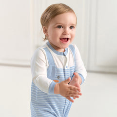 Dave&Bella Baby Boys Stylish Blue White Striped Cute Puppy Soft Cotton Rompers